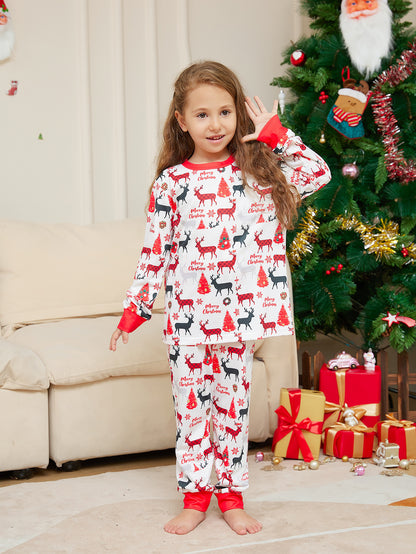 Cartoon Flower Deer Print Parent-child Christmas Pajamas Home Wear Suit