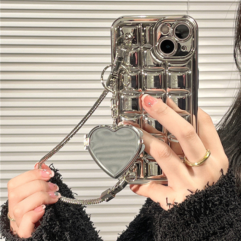 Silver Plaid Phone Case Mirror Chain