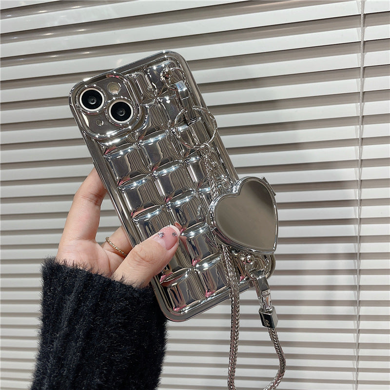 Silver Plaid Phone Case Mirror Chain