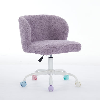 A&A Furniture Office Chair,Artificial Rabbit Hair Home Office Chair With Metal Base,Adjustable Desk Chair Swivel Office Chair,Vanity Chair Violet