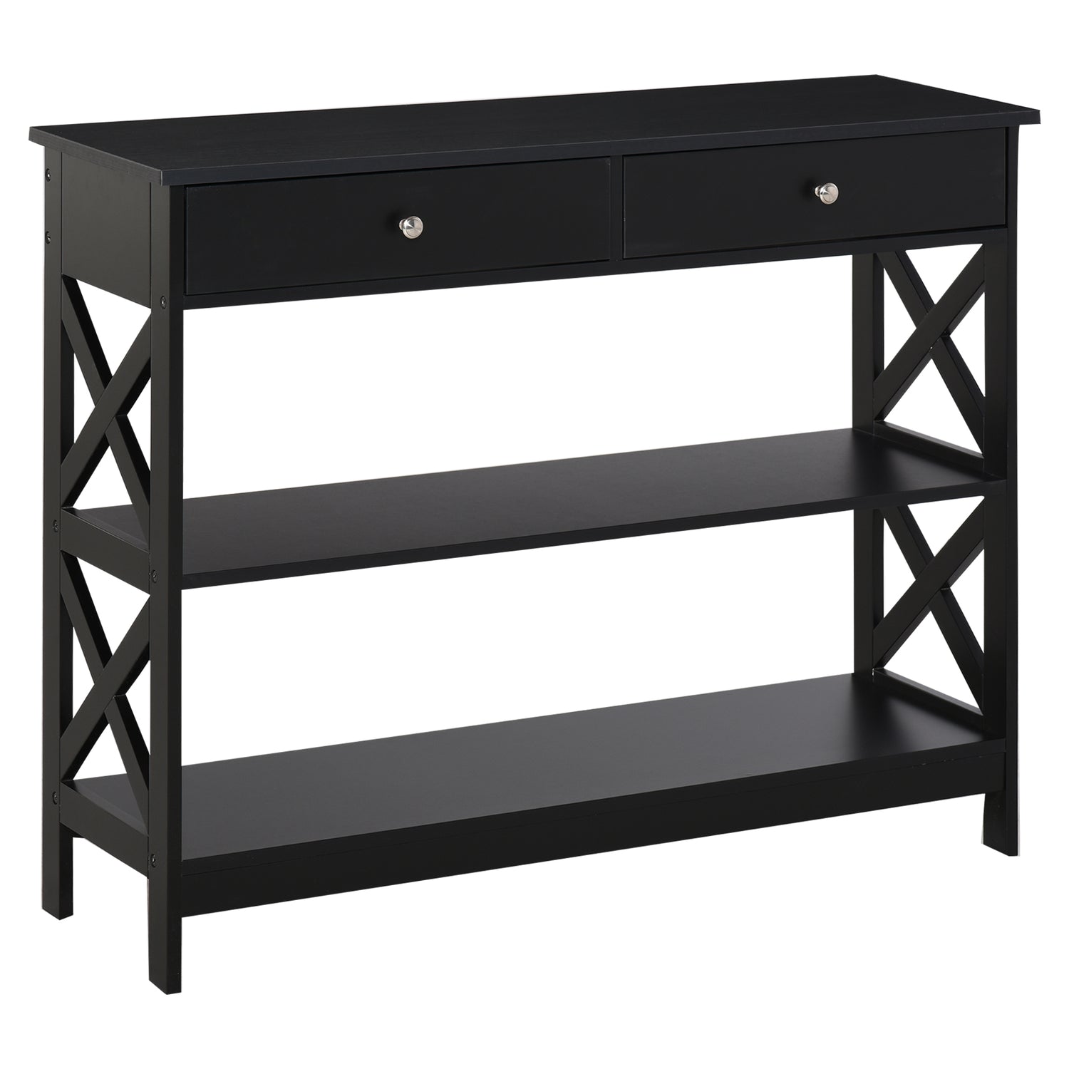 Black slim console table with storage