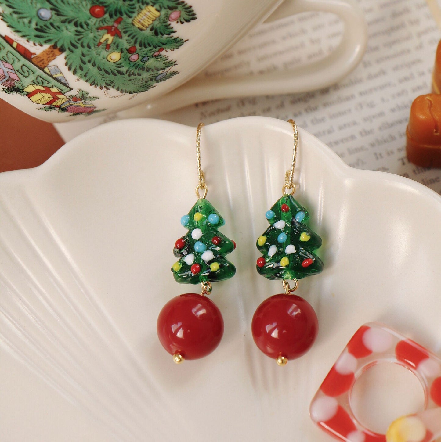 Christmas Tree Glazed Earrings