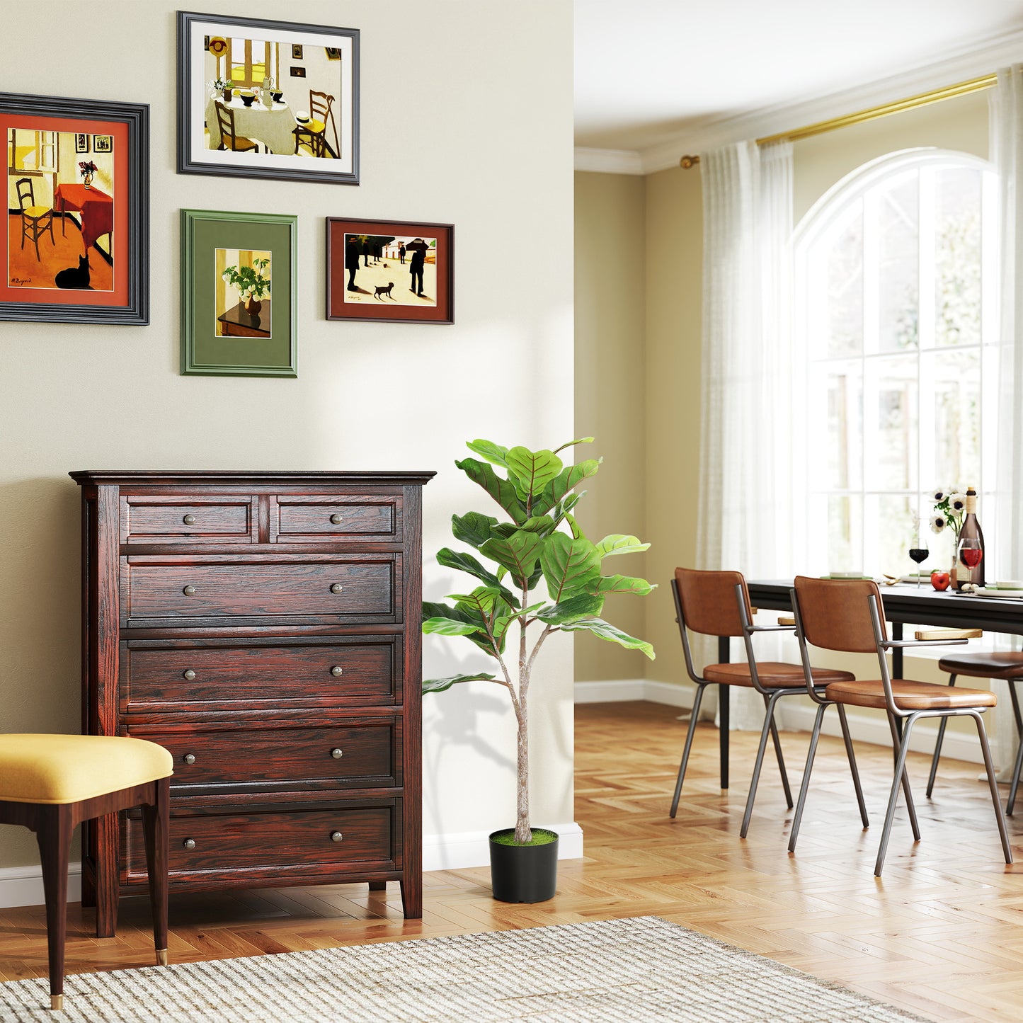 Artificial Fiddle Leaf Fig Tree, 43" Potted Plant with Flocked Soil for Home Office Decor, Green