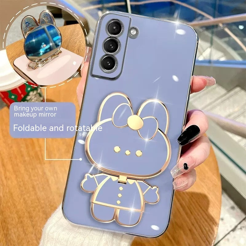 Straight Edge Plating 6D Phone Case S22 Rabbit Makeup Mirror Protective Sleeve