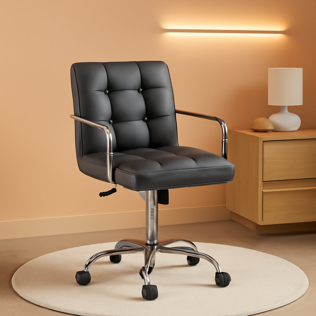 Grey Leather Office Chair With Armrests For Home Office-0