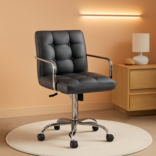 Grey Leather Office Chair With Armrests For Home Office-0