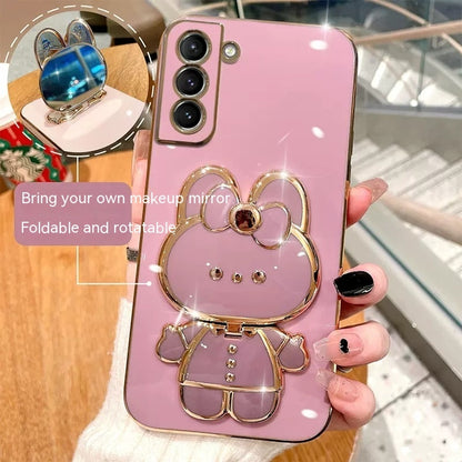 Straight Edge Plating 6D Phone Case S22 Rabbit Makeup Mirror Protective Sleeve