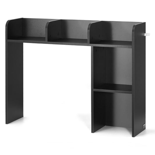 Desktop Bookshelf, 2-Tier Desktop Storage Organizer, 37.2' X 9.5' X 28.9' Office Storage Rack Wood Display Shelf, Desktop Bookshelf Hutch With Anti-Slip Feet Pads, For Office, Home & Dorm, Black