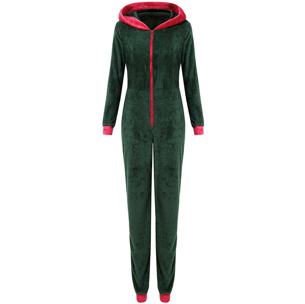 Women's Home Wear Christmas Plush Zipper Jumpsuit