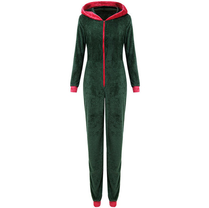 Women's Home Wear Christmas Plush Zipper Jumpsuit