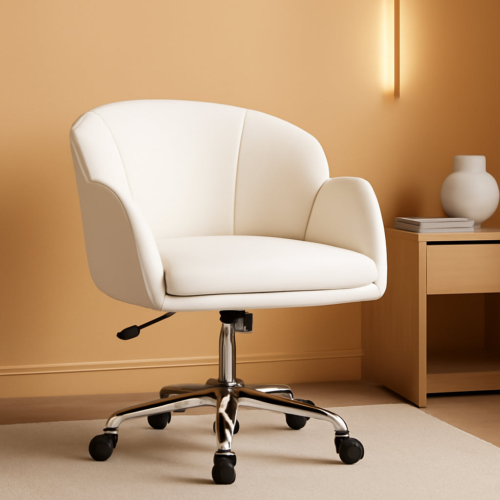 White Petal Desk Chair Faux Leather Swivel Office Chair-0