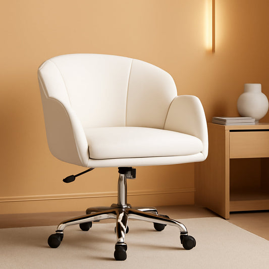 White Petal Desk Chair Faux Leather Swivel Office Chair-0