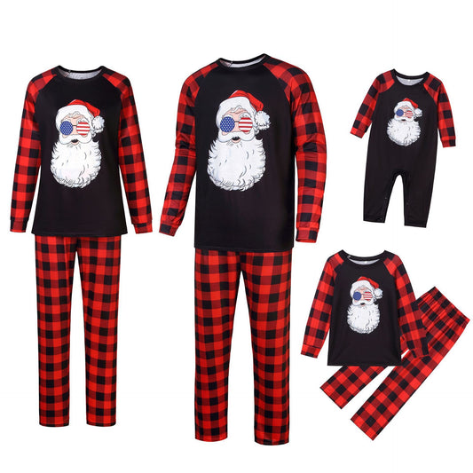 Christmas Printed Home Wear Santa Head Pattern Parent-child Wear Set