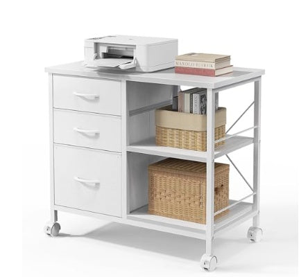 3-layer Mobile Filing Cabinet, Printer Stand With Storage, Office Storage Cabinet With Drawers And Back Support Strips