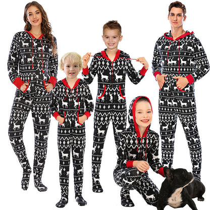 New Christmas Home Wear Pajamas One-piece Parent-child Outfit Elk Snowflake