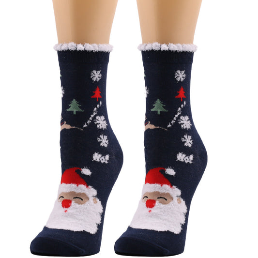 New European And American Socks Christmas Socks Women's Autumn And Winter Plush Socks Christmas Socks Women's Socks Mid Calf Socks Cross Border Christmas Socks